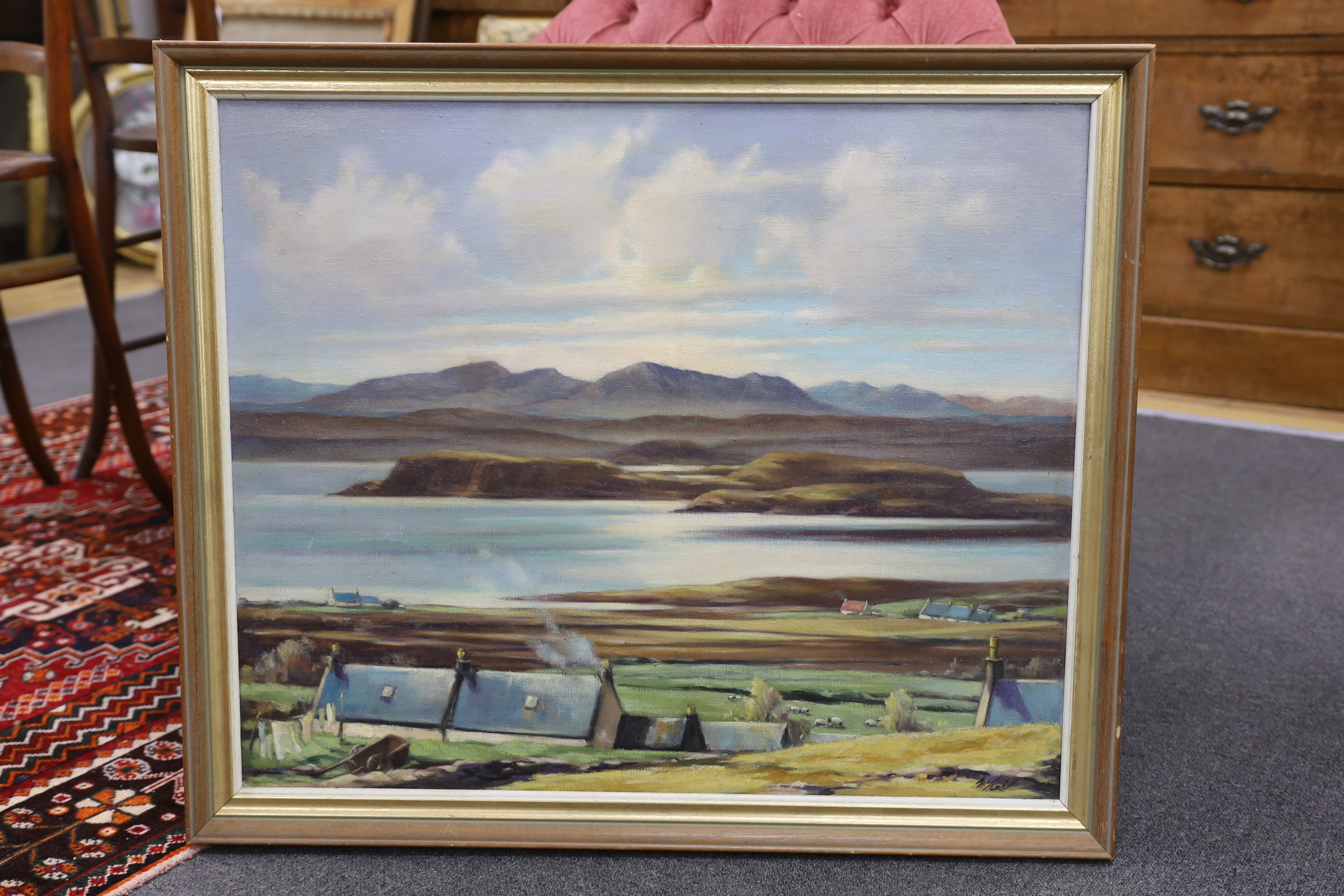 20th century, oil on canvas, Irish landscape, indistinctly signed, 75 x 62cm